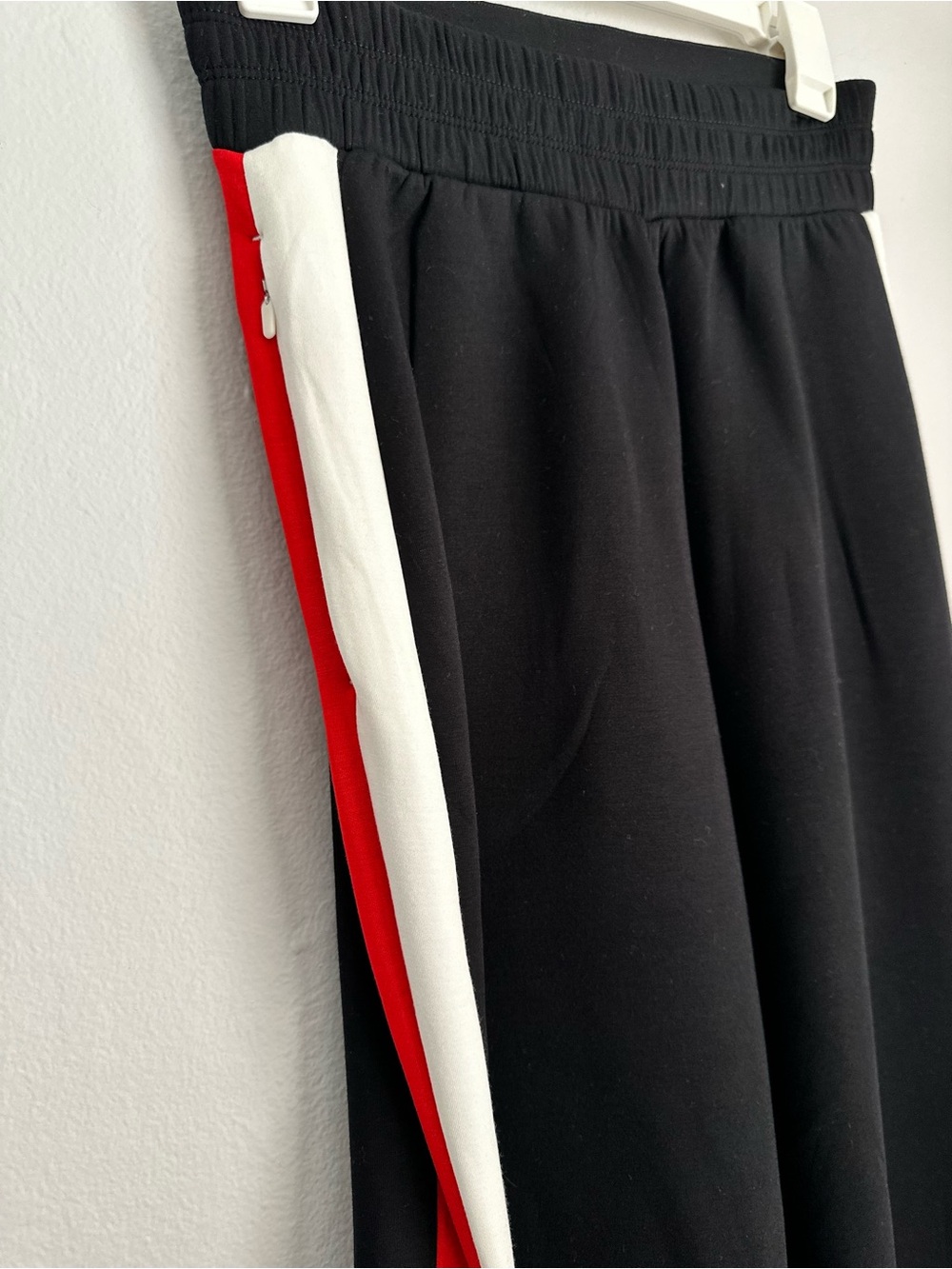 SPANX AirEssentials Black Wide-Leg Pants with Red and White Side Stripes - Picture 6 of 8
